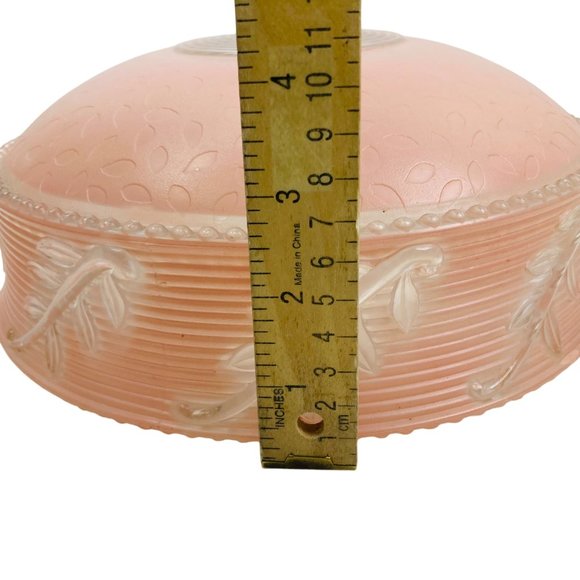 Antique Pink Frosted Glass Ceiling Light Shade Art Deco Leaf & Hobnail Design - Picture 7 of 8